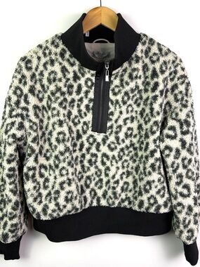 NWT cable & gauge Leopard Print cropped fleece Pullover - Black & Cream size S